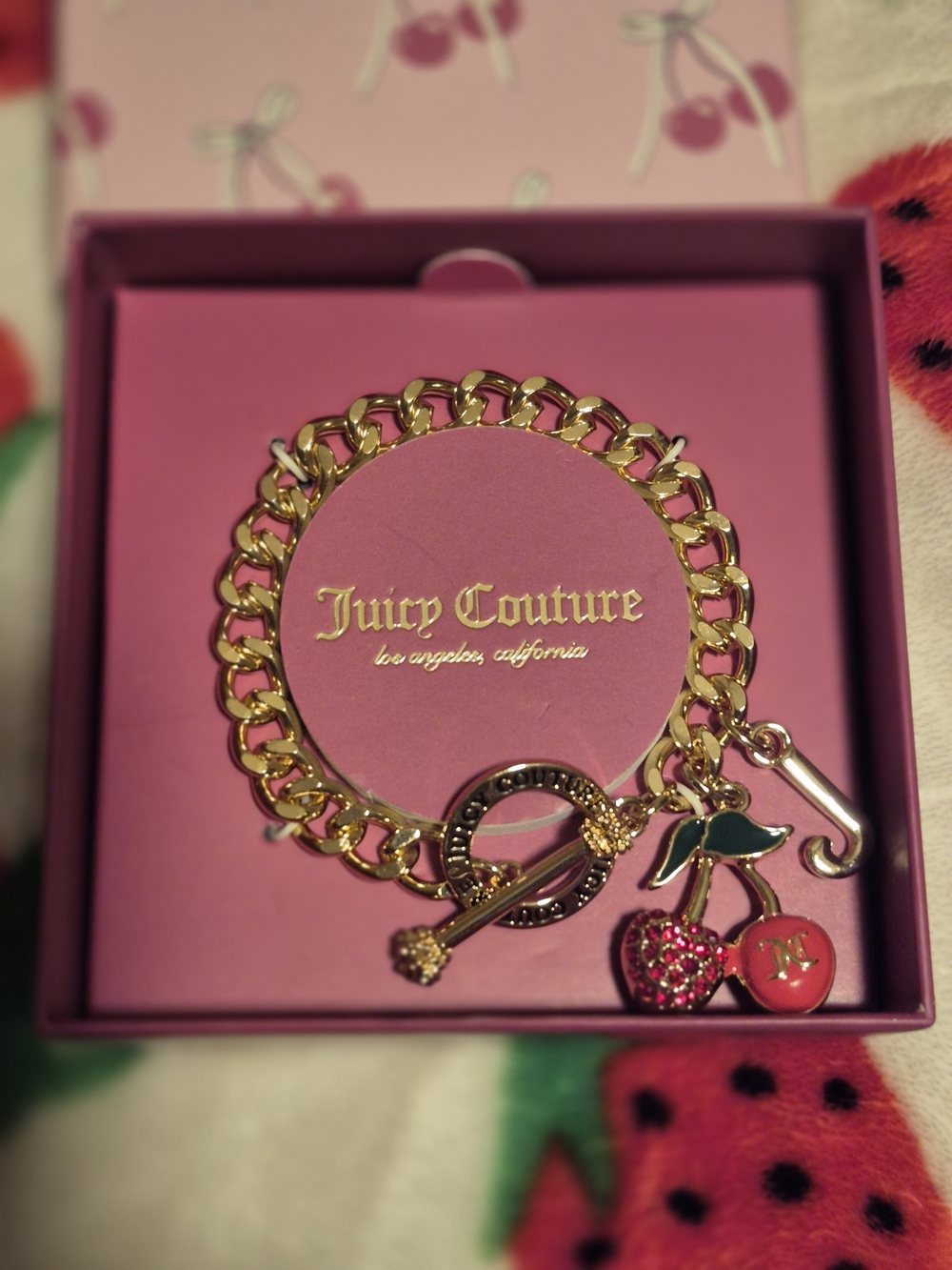 Juicy Couture Gold Cherry Charm Bracelet